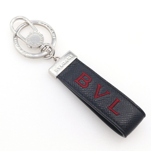 BVLGARI MAN Keychain 290854 Black Leather Key Ring Accessory Bag Charm Men's